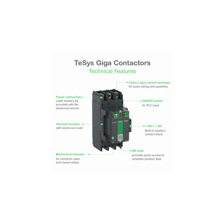 Schneider LC1G115LSEA 115A 3P Adv200-500V ACDC Contactor TeSys Giga