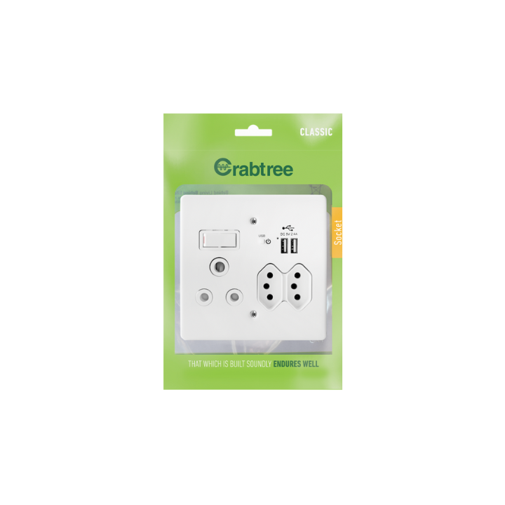 Crabtree ST-SHO10-CRA-015 Double Socket USB/SA/EURO + Cover 4X4 Crabtree 18026/101P