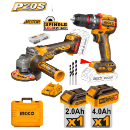 INGCO CKLI20273 20V CORDLESS GRINDER + DRILL KIT