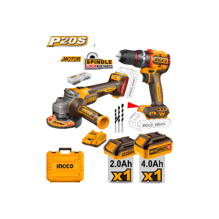 INGCO CKLI20273 20V CORDLESS GRINDER + DRILL KIT