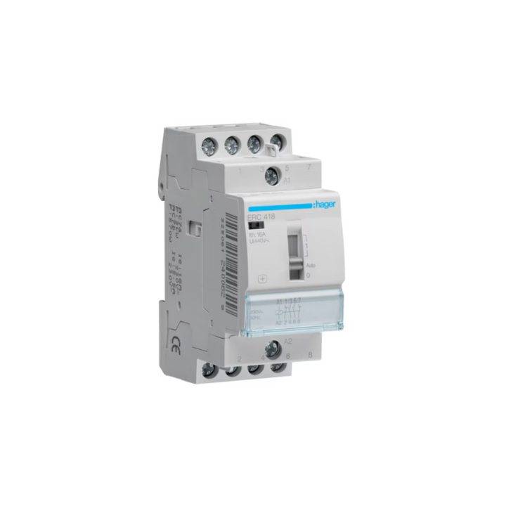 Hager ERC418 16A 230V 2NO+2NC CONTACTOR c/w MANUAL OVERRIDE