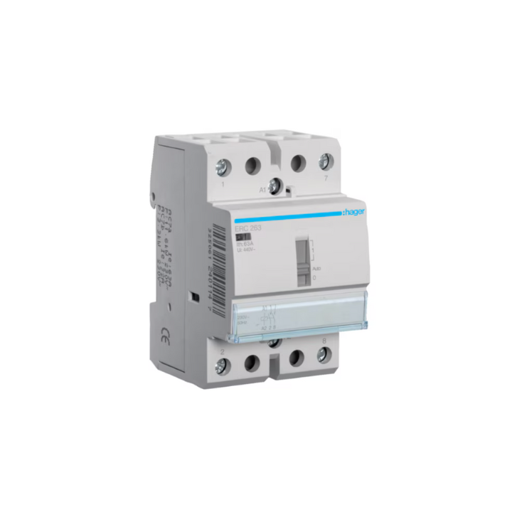 Hager ERC263 63A 230V 2NO CONTACTOR c/w MANUAL OVERRIDE