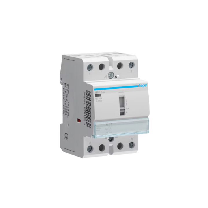 Hager ERC240 40A 230V 2NO CONTACTOR c/w MANUAL OVERRIDE