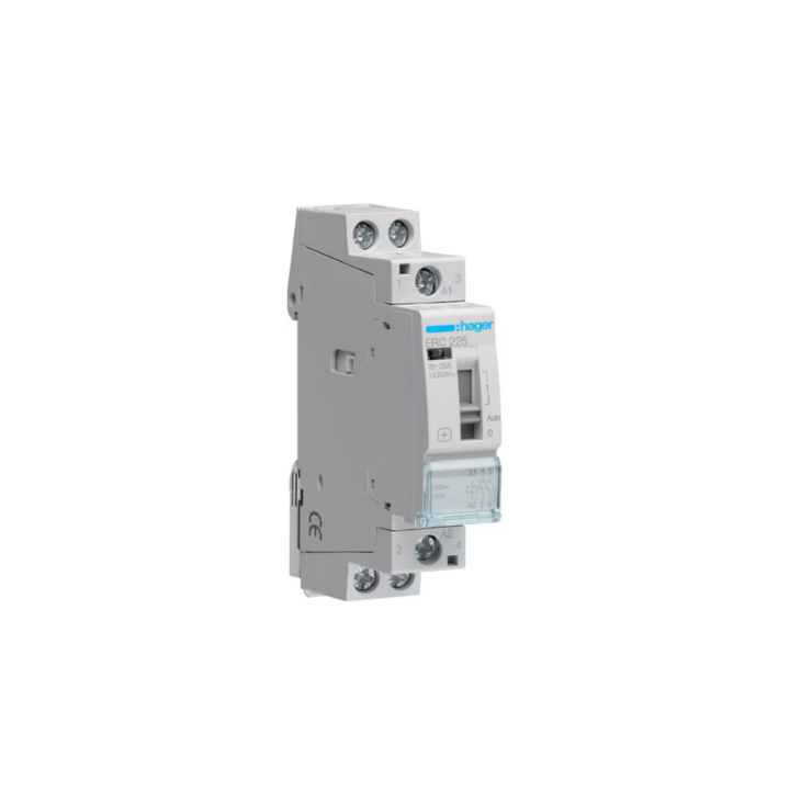 Hager ERC225 25A 230V 2NO CONTACTOR c/w MANUAL OVERRIDE