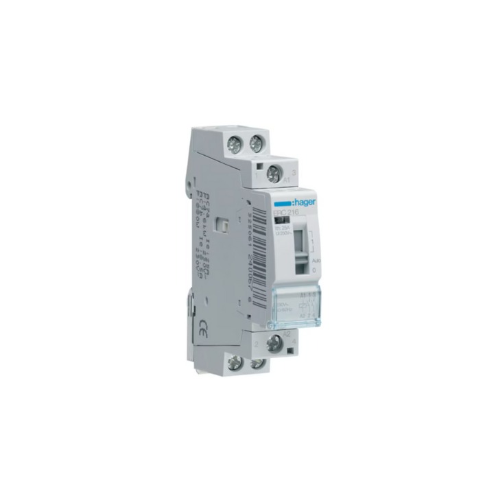 Hager ERC216 16A 230V 2NO CONTACTOR c/w MANUAL OVERRIDE