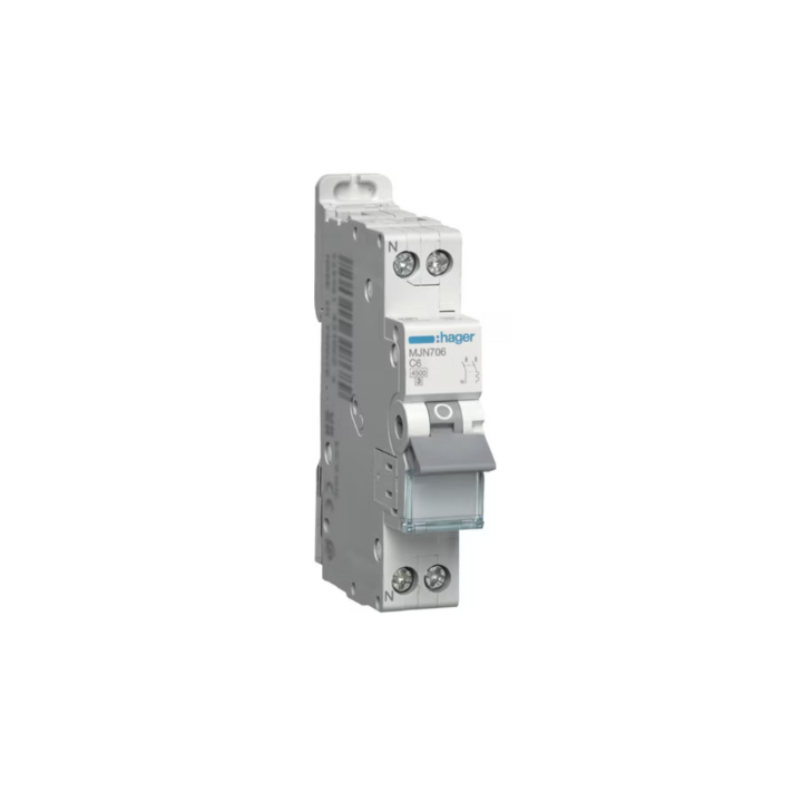 Hager MJT706 6A 4.5KA 1PH+N C Curve Circuit Breaker