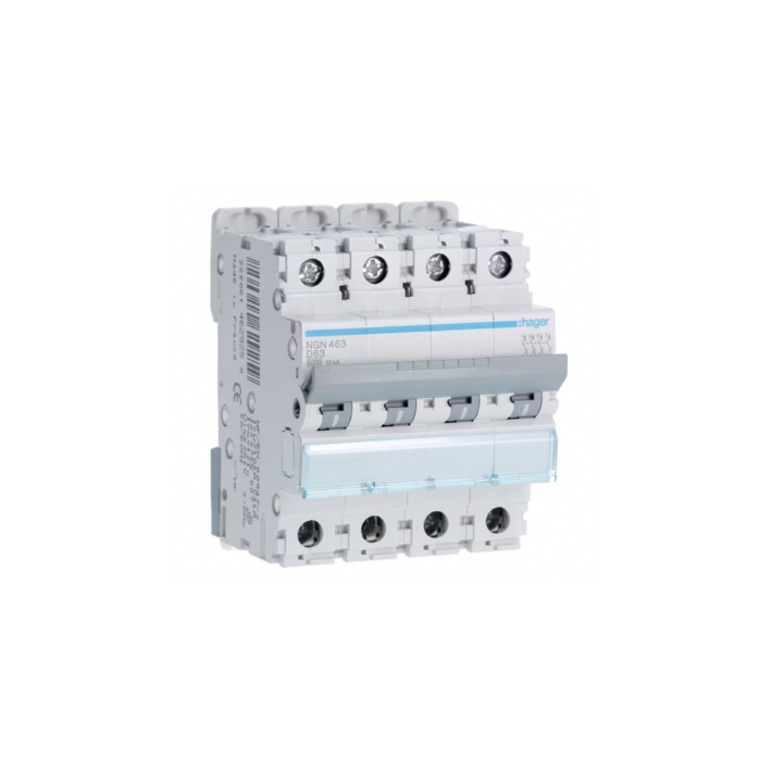 Hager NGN463 63A 4P 10KA D Curve Circuit Breaker