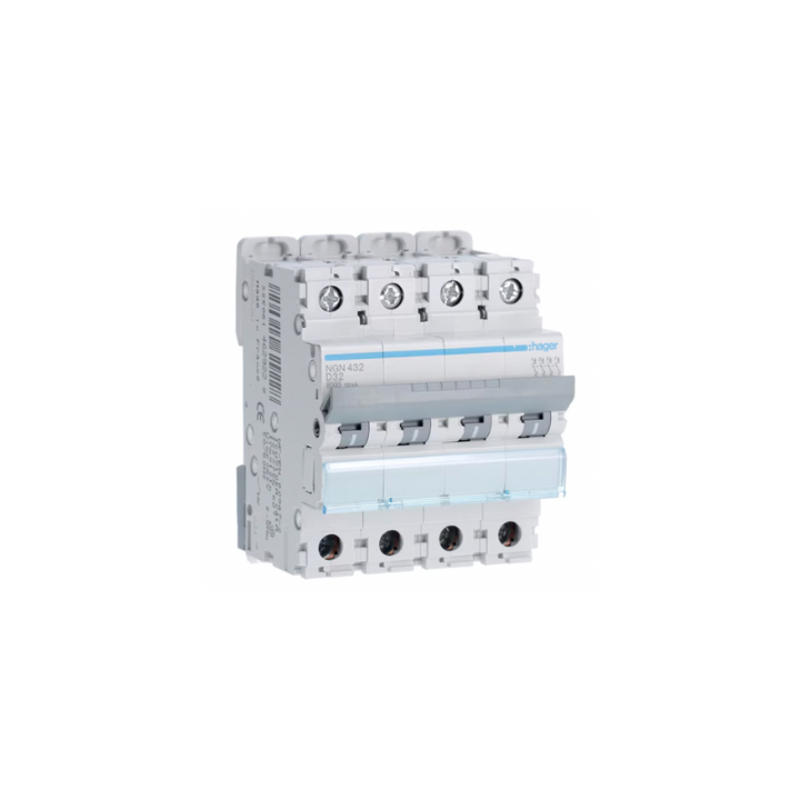 Hager NGN432 32A 4P 10KA D Curve Circuit Breaker