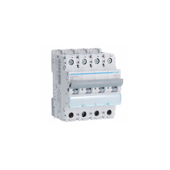 Hager NGN425 25A 4P 10KA D Curve Circuit Breaker