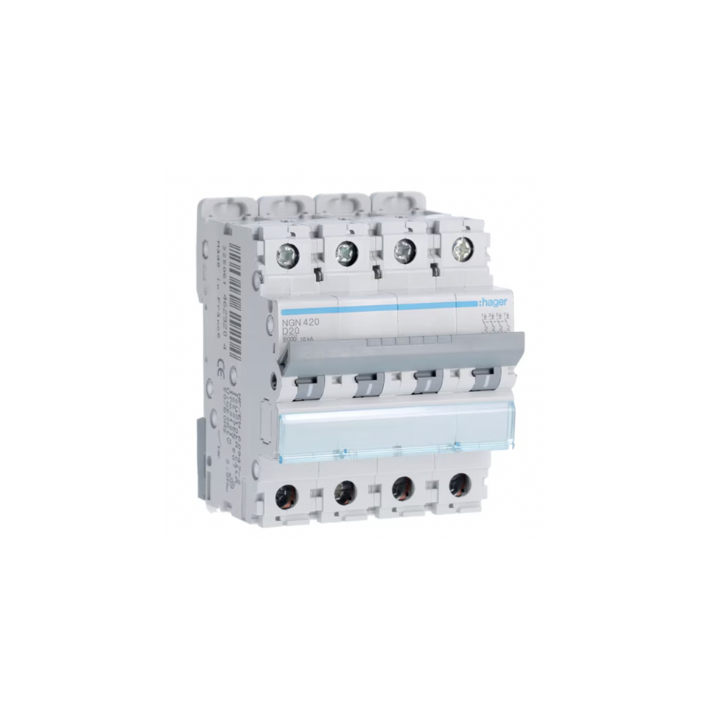 Hager NGN420 20A 4P 10KA D Curve Circuit Breaker