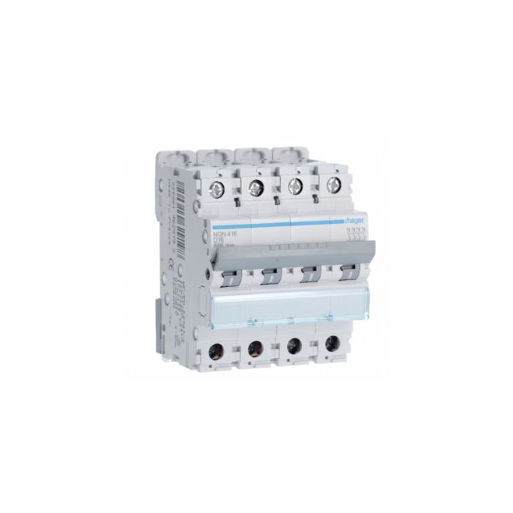 Hager NGN416 16A 4P 10KA D Curve Circuit Breaker