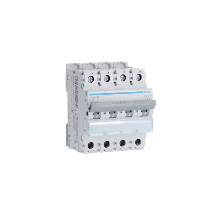 Hager NGN410 10A 4P 10KA D Curve Circuit Breaker