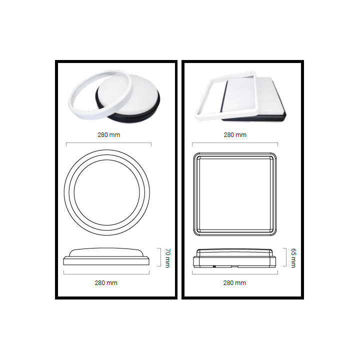 Pioled ST-HD01-PIO-002 HERO ALL-IN-ONE BULKHEADS - Square or Round - IP65 - Black and White / Round