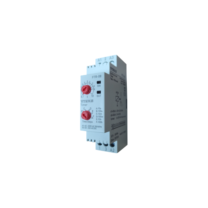 Vteke FTR-08 On Delay Timer 1sec - 100min, 24VAC/DC + 240VAC