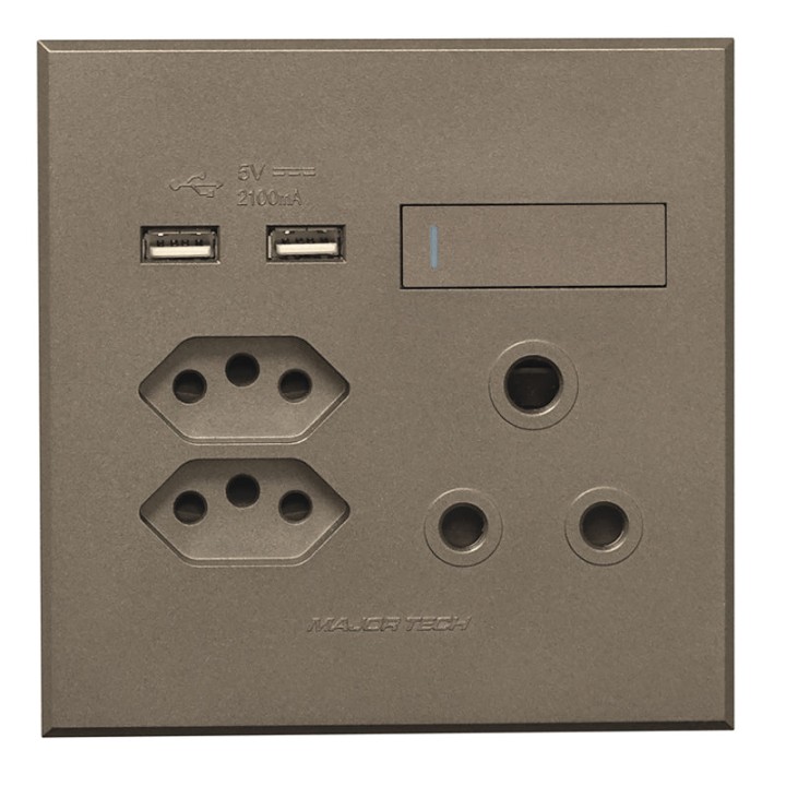 Veti BE-MAJ-0000291 1x16A + 2x Euro Slim Socket Outlet + 2xUSB 100x100mm Veti3 - Colour Options - Titanium/Graphite
