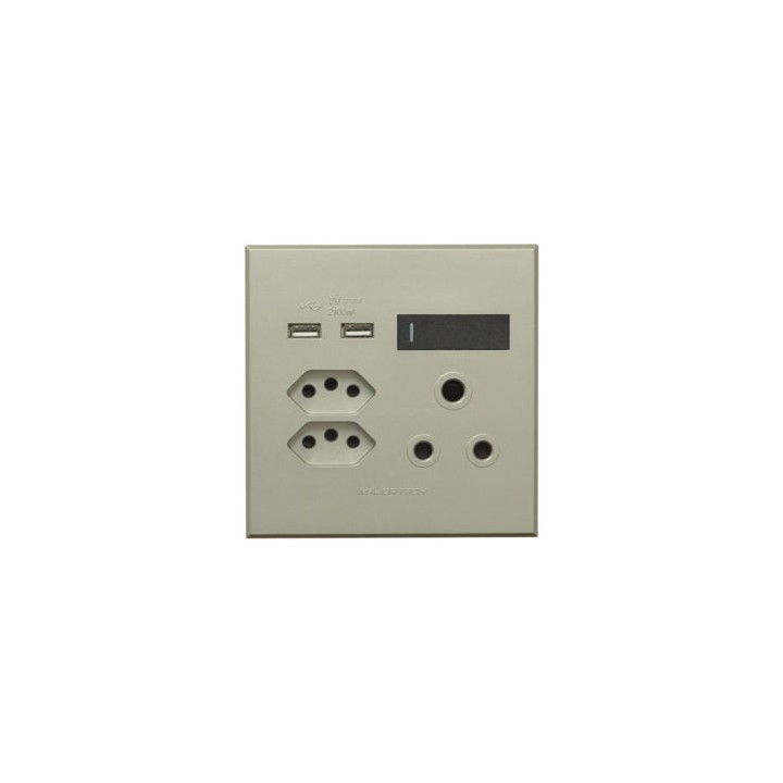 Veti BE-MAJ-0000292 1x16A + 2x Euro Slim Socket Outlet + 2xUSB 100x100mm Veti3 - Colour Options - Titanium