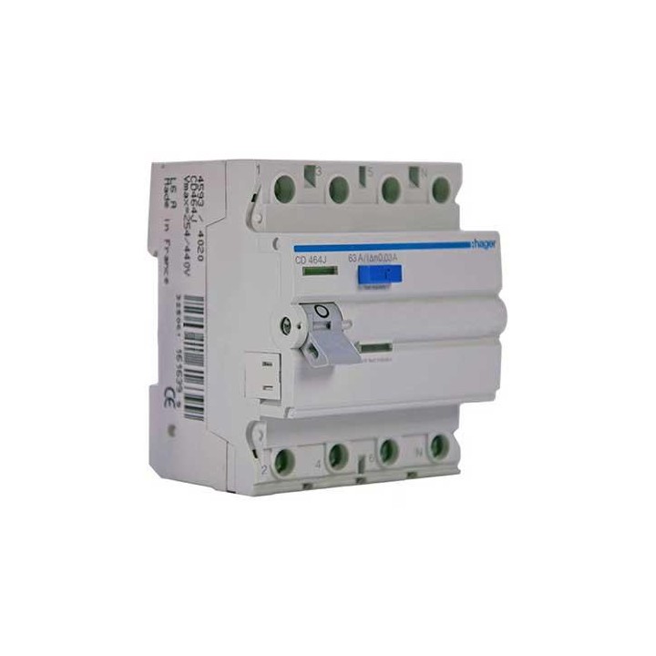 Hager CD464J 4P 30MA 63A Residual Current Device (RCD) No Overload Protection