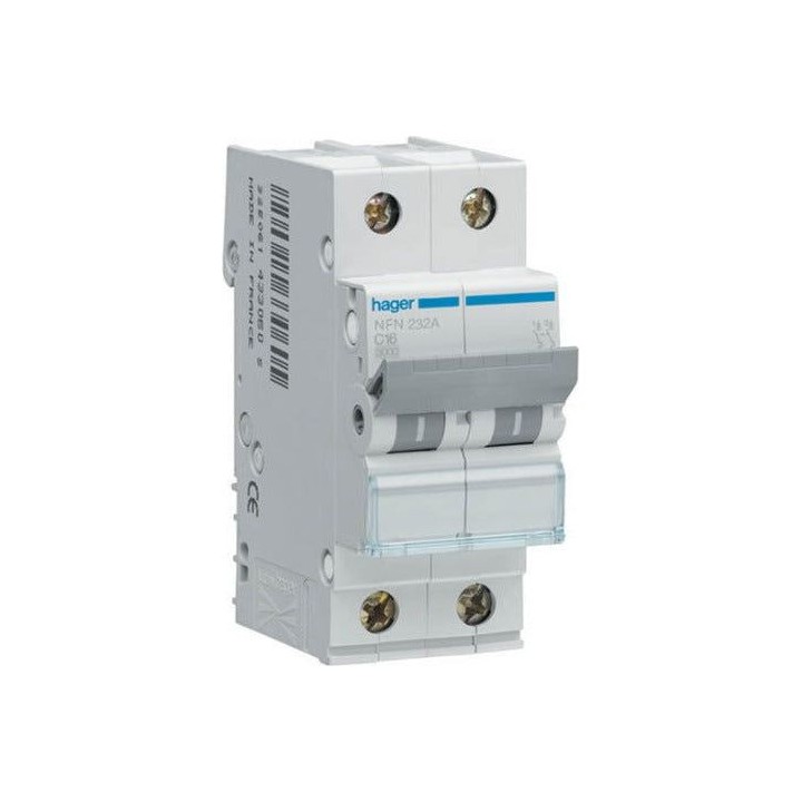 Hager NFN263 2P 63A 10KA C Curve Circuit Breaker